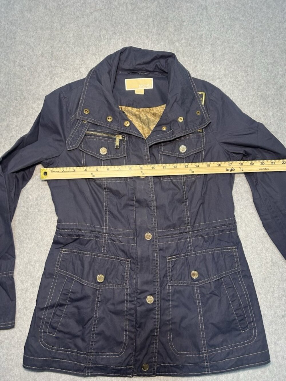 Michael Kors Women Long Sleeve Full Zip Windbreaker Jacket Navy Gold Size XS - Picture 10 of 11